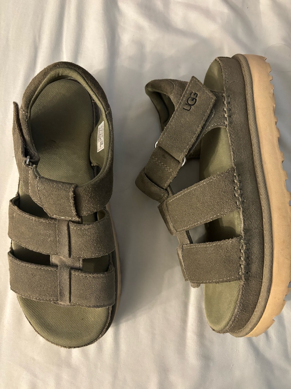 UGG Goldenstar Strap Moss Green Suede Platform Sandals Size 8